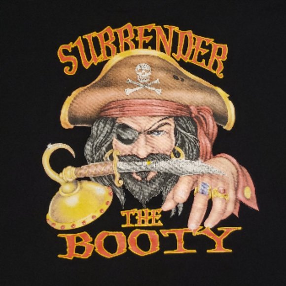 Gildan Catalina Island Surrender the Booty T-Shirt Pirate Black XL Pre-owned - Picture 3 of 7